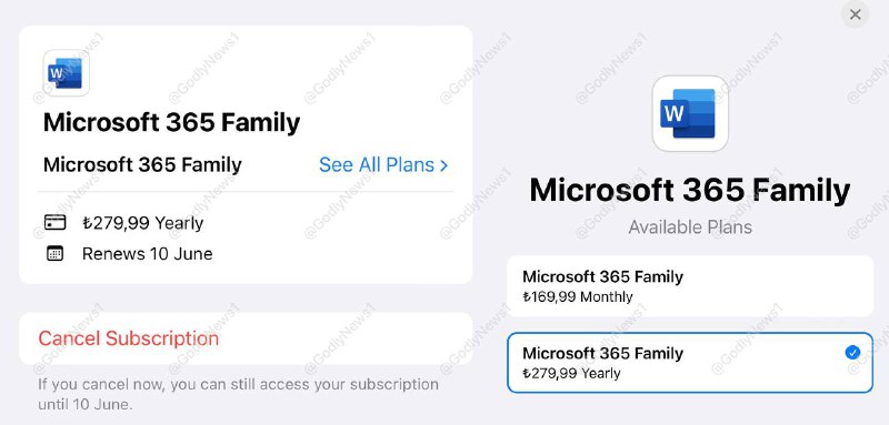 土区Microsoft 365老用户在没有邮件通知的情况下，价格重回279.99里拉/年目前情况不明，有待观察