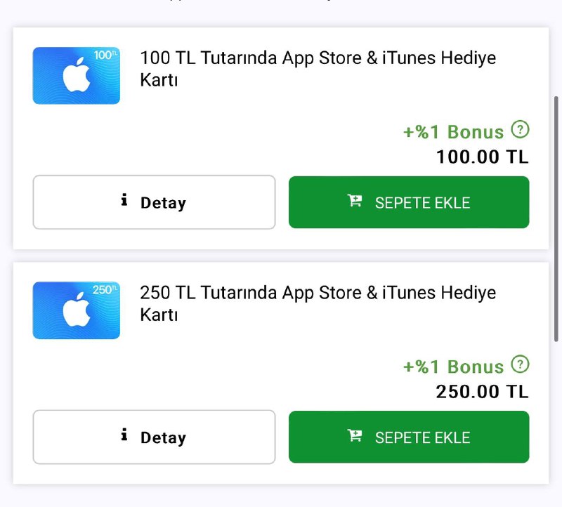 土耳其🇹🇷礼品卡购买网站： Oyunfor目前下架了iTunes礼品卡面值为50₺、25₺两种产品，更新上架100₺、250₺两种面值产品而Netflix礼品卡依旧常年无货from beng！🗒 标签: #土耳其 #礼品卡📢 频道: @GodlyNews1🤖 投稿: @Godlynewsbot