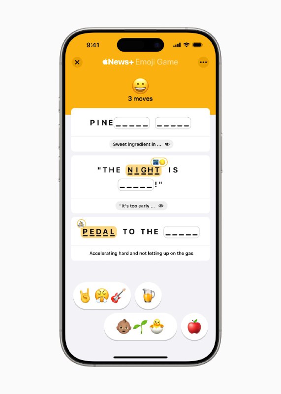 Apple News+ 推出Emoji Game支持 iOS 18.4 及以上版本的 iPhone ， iPadOS 18.4 和 macOS 15.4 苹果公司又推出了一款新的 Apple News+拼图游戏，以不断丰富它的游戏库