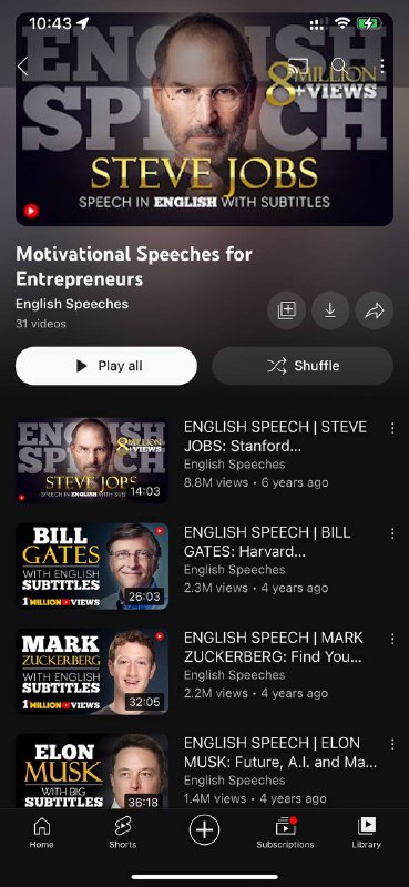 分享一个专门收集名人演讲的YouTube的频道，配有显眼的文字