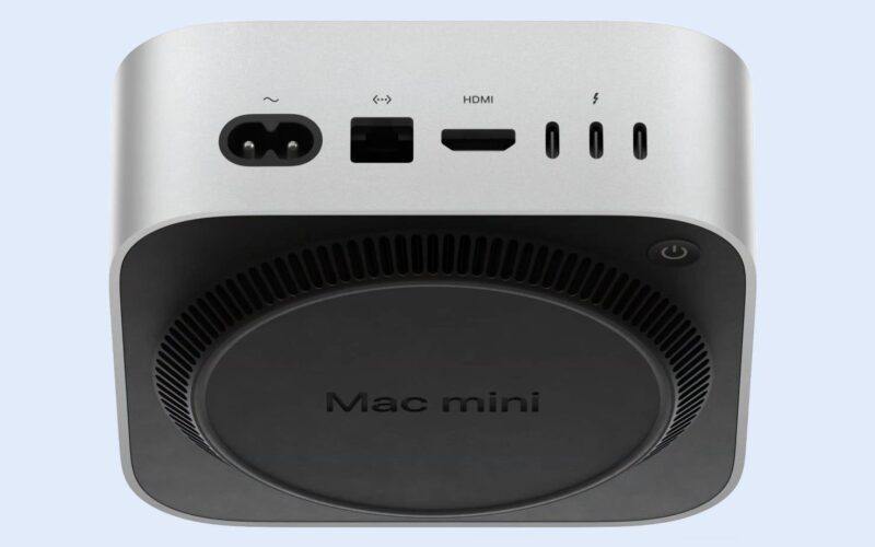 M4 Mac mini 电源按钮在哪儿？答案：在底部！全新 M4 Mac mini 采用全新设计，机身变得更纤薄之余，更增添更多连接埠