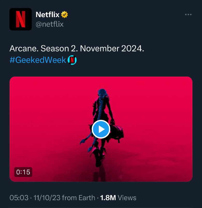 Netflix 与LOL联名剧《双城之战2》定档2024年11月🗒 标签: #Netflix #LOL 📢 频道: @GodlyNews1🤖 投稿: @GodlyNewsBot